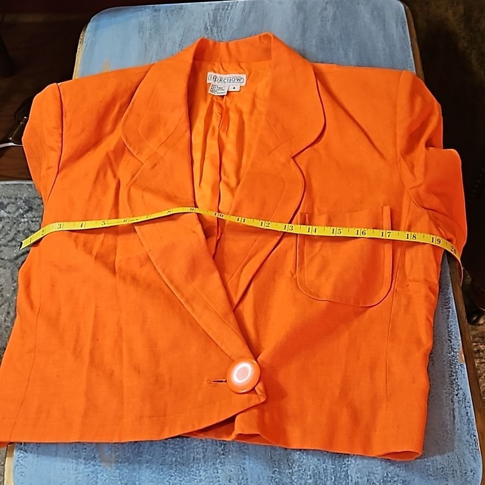 Horchow 100% Linen Orange Cropped Jacket Blazer Size 4 Single Button - Picture 10 of 11